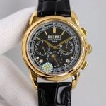 Patek Philippe Complications Replica Yellow  Gold Black Chronograph Dial Watch